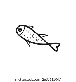 A black and white drawing of a fish
