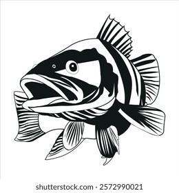 A black and white drawing of a fish, resembling an ancient fish or swirling schools of silver fish, is presented in a scientific illustration.