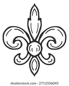 A black and white drawing of a fleur de lis