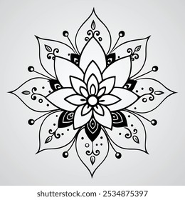 un dibujo en blanco y negro de una flor con un fondo gris