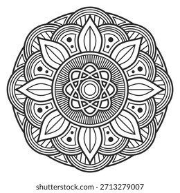 A black and white drawing of a flower with a large center