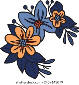 A black and white drawing of a flower with a leaf. The flower is small and has a white center. The drawing has a simple and elegant style