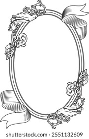 A black and white drawing of a frame with a ribbon