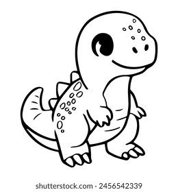 black and white drawing of a friendly-looking dinosaur 
