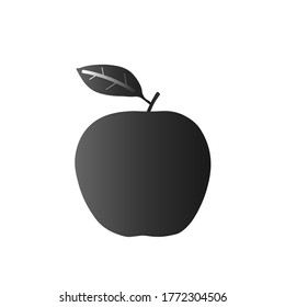 Black and white drawing of fruit. Juicy, ripe, sweet Apple with a leaf.