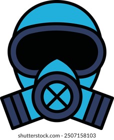 A black and white drawing of a gas mask. The mask is designed to protect the wearer from harmful gases and chemicals. The design is simple and minimalistic, with a focus on the mask's functionality
