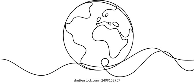 A black and white drawing of a globe with a line in the water. The globe is the main focus of the drawing, and the line in the water adds a sense of depth and movement to the image