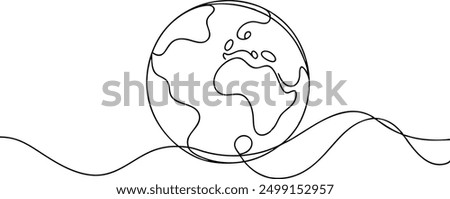 A black and white drawing of a globe with a line in the water. The globe is the main focus of the drawing, and the line in the water adds a sense of depth and movement to the image