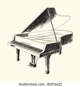 Black And White Drawing Of Grand Piano