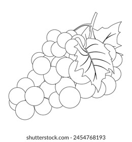 black and white drawing of grapes and leaves