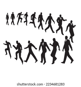 Dibujo en blanco y negro de un grupo de hombres moviéndose en una línea

