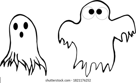 Black and white drawing of a Halloween Ghost