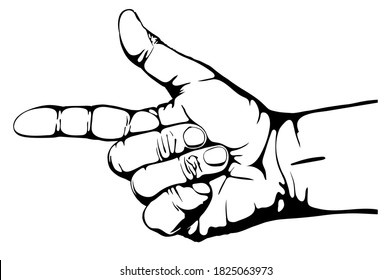 Black and white drawing. The hand with the forefinger and thumb extended.