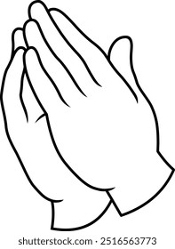Black and white drawing of hands together. Clapping hands. Hands in prayer position. Outlines. Lineart.