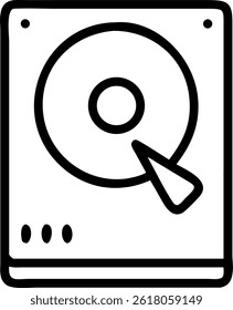A black and white drawing of a hard disk