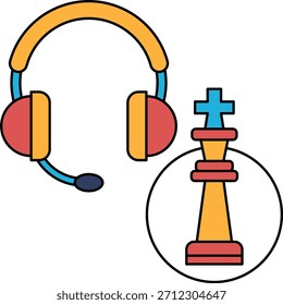 Eine schwarz-weiße Zeichnung eines Headsets und ein Schachstück