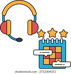 Eine schwarz-weiße Zeichnung eines Headsets mit einem Mikrofon und einem Stern daneben. Die Szene ist professionell und konzentriert sich auf Kommunikation und Produktivität