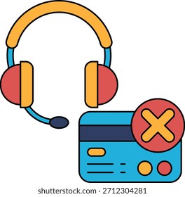 Eine schwarz-weiße Zeichnung eines Headsets mit einem roten X auf weißem Hintergrund. Konzept der Frustration oder Unzufriedenheit mit dem Headset