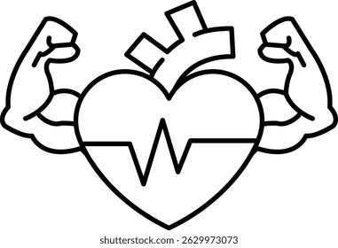 A black and white drawing of a heart with the word "heart" written in white. The heart is surrounded by a line that looks like a heartbeat. The drawing conveys a sense of strength and vitality