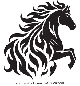 a black and white drawing of a horse with a black mane.