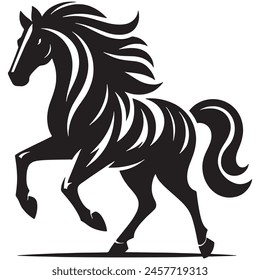 a black and white drawing of a horse with a tail that says " a horse "