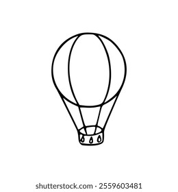 A black and white drawing of a hot air balloon