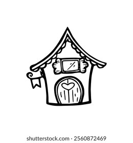 A black and white drawing of a house with a window