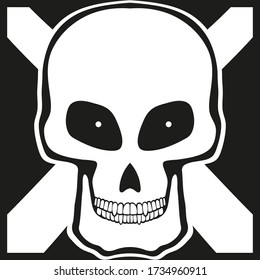 Black and white drawing. The human skull. Cartoon drawing. Social Media Avatar.