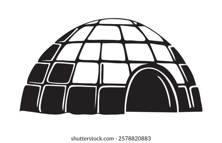 A black and white drawing of an igloo