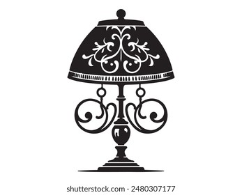 A black and white drawing of a lamp
