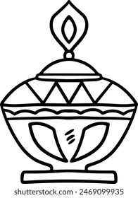 A black and white drawing of a lantern with a lit candle inside. The lantern is sitting on a table
