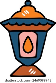 A black and white drawing of a lantern with a lit candle inside. The lantern is sitting on a table