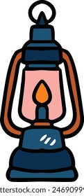 A black and white drawing of a lantern with a lit candle inside. The lantern is sitting on a table