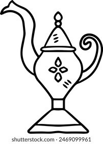 A black and white drawing of a lantern with a lit candle inside. The lantern is sitting on a table