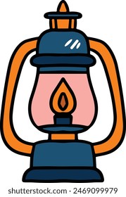 A black and white drawing of a lantern with a lit candle inside. The lantern is sitting on a table