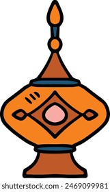 A black and white drawing of a lantern with a lit candle inside. The lantern is sitting on a table