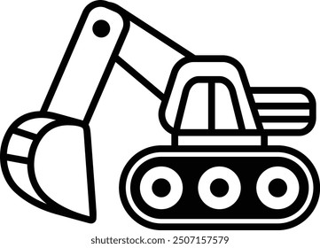 A black and white drawing of a large construction vehicle with a large scoop on the front