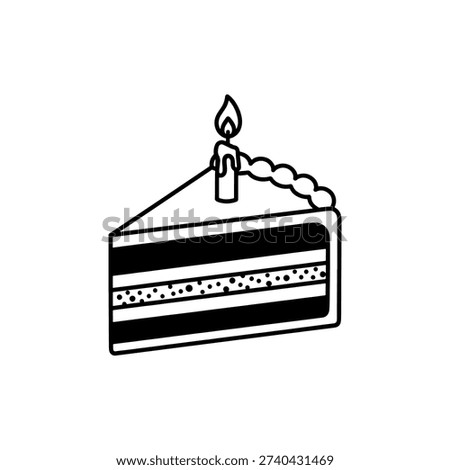 A black and white drawing of a layered cake with a single lit candle silhouette
