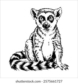 Black and white drawing of a lemur