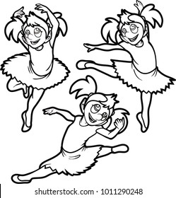 Black and white drawing of little ballerina girl