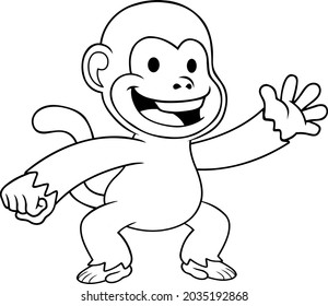 Dibujo blanco y negro de un mono pequeño. Esquema. Estilo de caricatura.