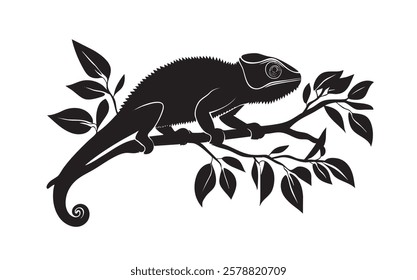 A black and white drawing of a lizard on a branch