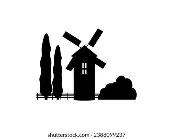 Black and white drawing, drawing, logo windmill