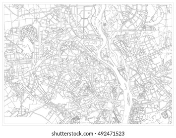 black and white drawing of a map of the city of Kiev. Vector Illustration