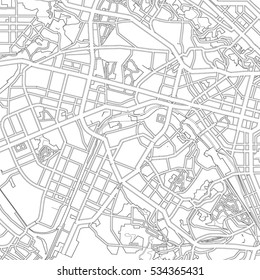 black and white drawing of a map of the city of Kiev. Vector Illustration