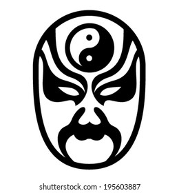 Black and white drawing of a mask - chinese opera.