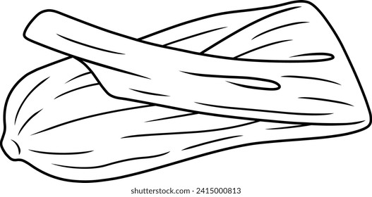 Black and white drawing of a Mexican tamale wrapped in its corn husk