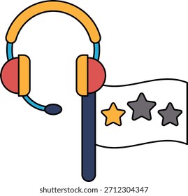 Eine schwarz-weiße Zeichnung eines Mikrofons mit einer Flagge im Hintergrund. Die Flagge hat drei Sterne und einen roten Streifen. Die Zeichnung vermittelt ein Gefühl von Patriotismus und Stolz auf das eigene Land