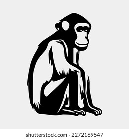 A black and white drawing of a monkey sitting down.