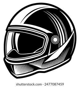 A black and white drawing of a motorcycle helmet with goggles